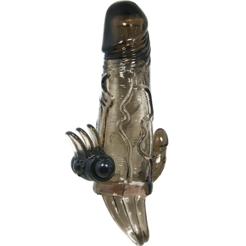 BAILE - COUVRE-PÉNIS BRAVE MAN AVEC STIMULATION CLITO ET ANAL DOUBLE BULLET NOIR 16.5 CM - Sensualia