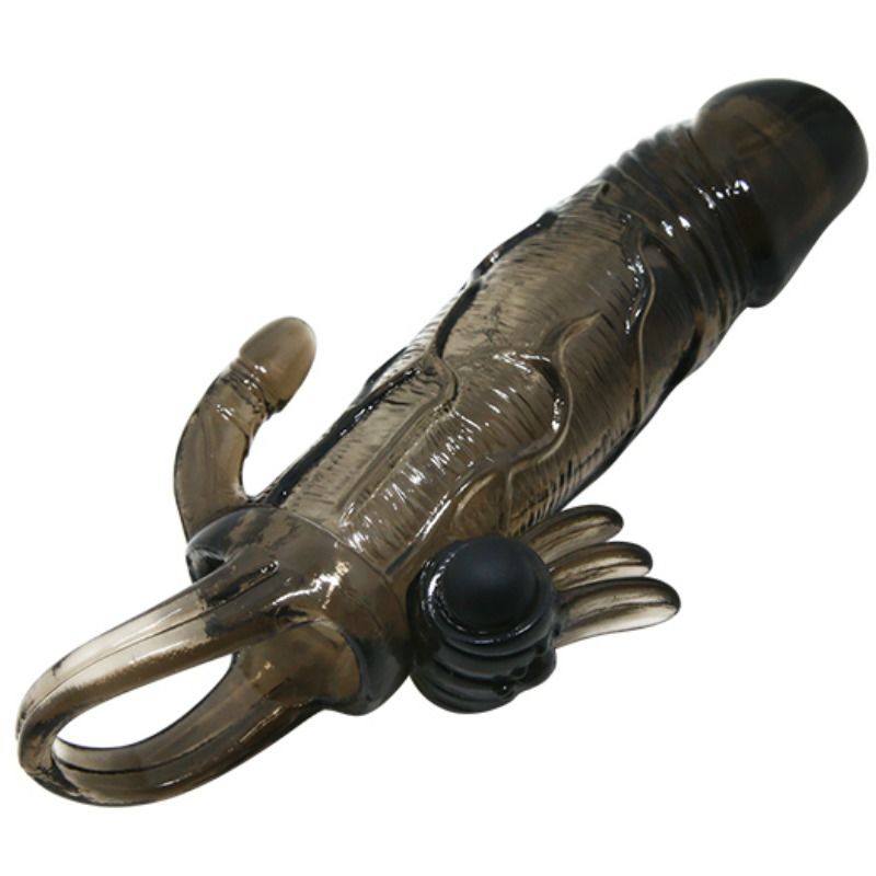 BAILE - COUVRE-PÉNIS BRAVE MAN AVEC STIMULATION CLITO ET ANAL DOUBLE BULLET NOIR 16.5 CM - Sensualia