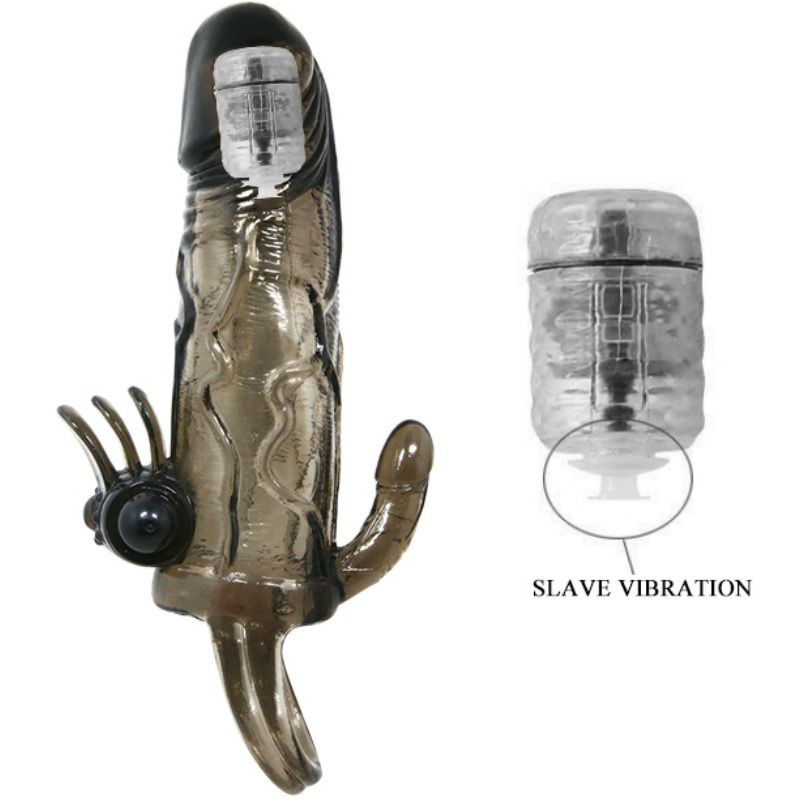 BAILE - COUVRE-PÉNIS BRAVE MAN AVEC STIMULATION CLITO ET ANAL DOUBLE BULLET NOIR 16.5 CM - Sensualia