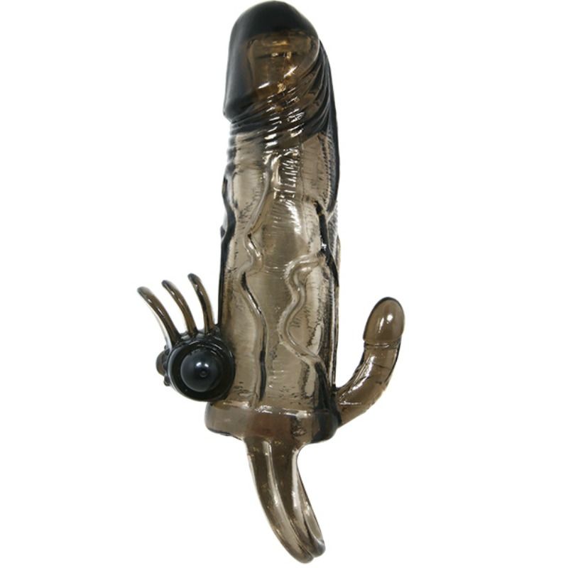 BAILE - COUVRE-PÉNIS BRAVE MAN AVEC STIMULATION CLITO ET ANAL DOUBLE BULLET NOIR 16.5 CM - Sensualia