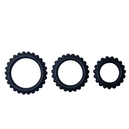 BAILE - TITAN SET 3 PCS COCK RING NOIR 2.8 + 2.4 + 1.9 CM - Sensualia