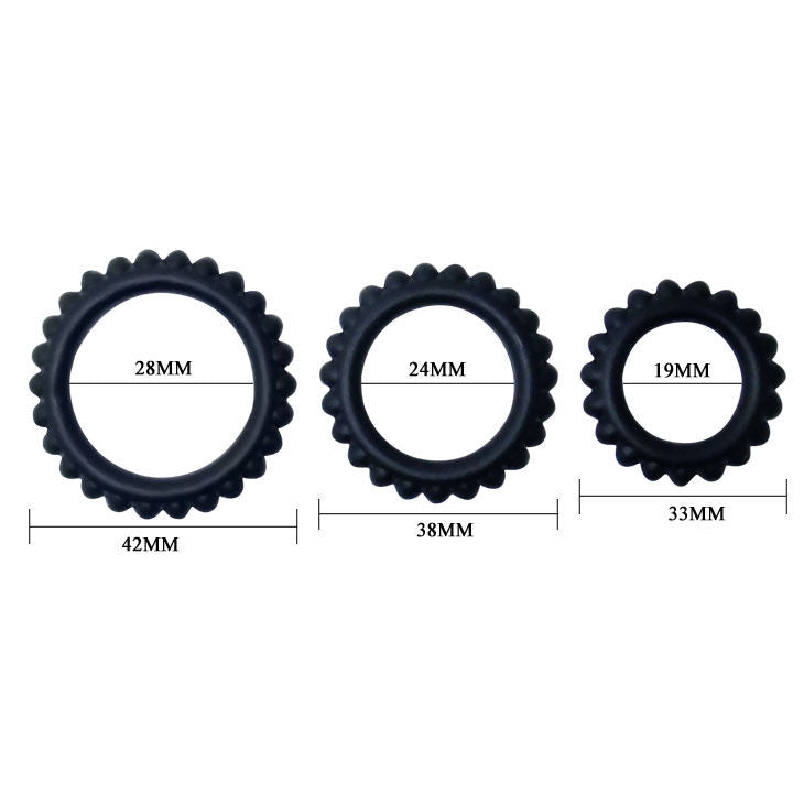 BAILE - TITAN SET 3 PCS COCK RING NOIR 2.8 + 2.4 + 1.9 CM - Sensualia
