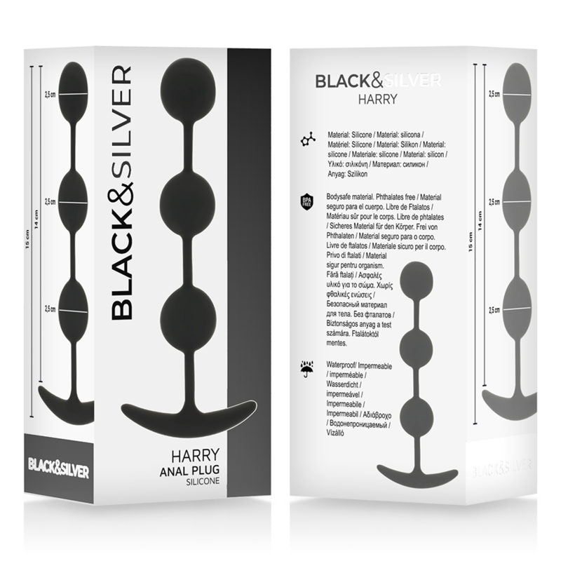 BLACK&SILVER - CHAPELET ANAL HARRY 3 SPHÈRES EN SILICONE 14 CM - Sensualia