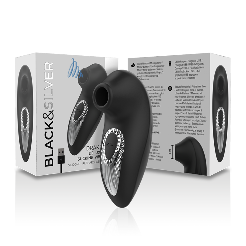 BLACK&SILVER - DRAKE DELUXE SUCKING VIBE RECHARGEABLE SILICONE NOIR - Sensualia