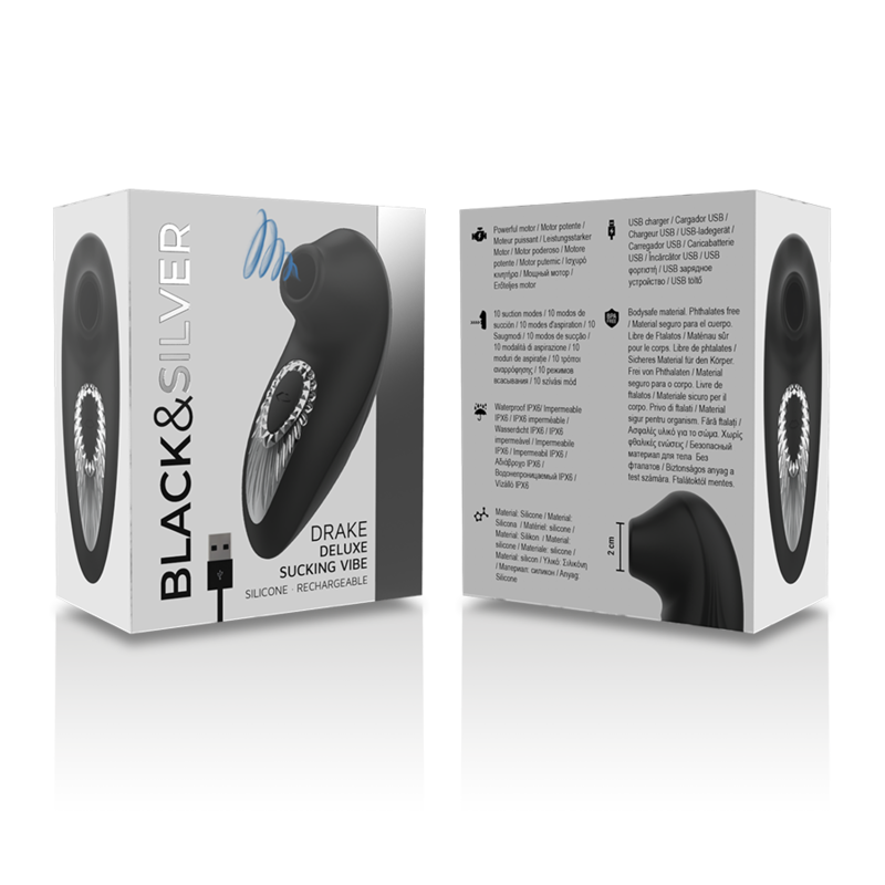 BLACK&SILVER - DRAKE DELUXE SUCKING VIBE RECHARGEABLE SILICONE NOIR - Sensualia