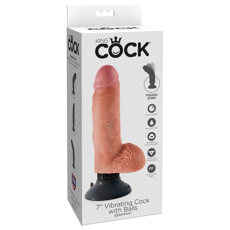 KING COCK - GODE VIBRATEUR AVEC TESTICULES 17.78 CM NATUREL - Sensualia