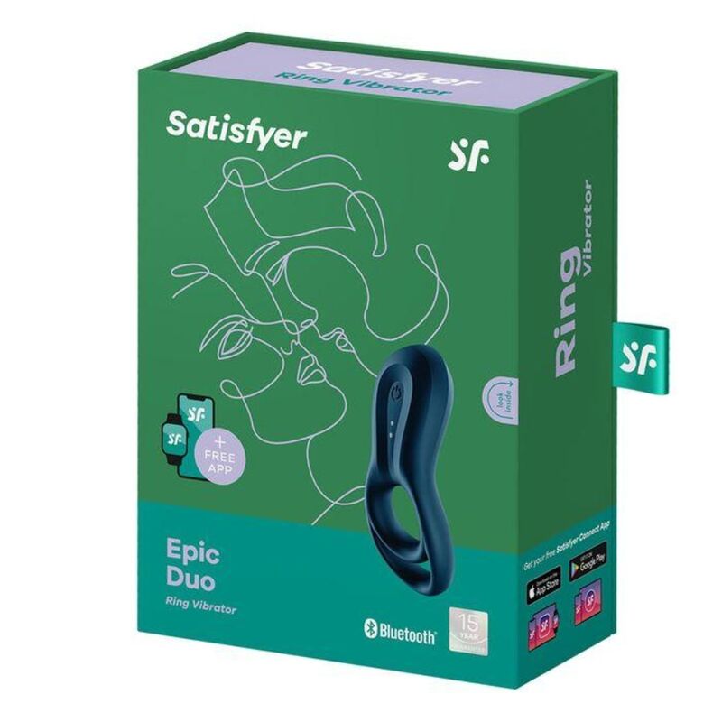 SATISFYER - APPLICATION EPIC DUO RING VIBRATOR BLEU - Sensualia