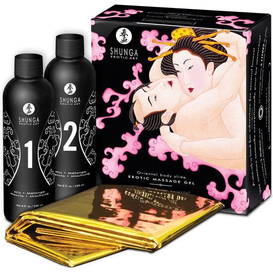SHUNGA - GEL DE MASSAGE ÉROTIQUE ORIENTAL CORPS À CORPS FRAISES ET CAVA - Sensualia