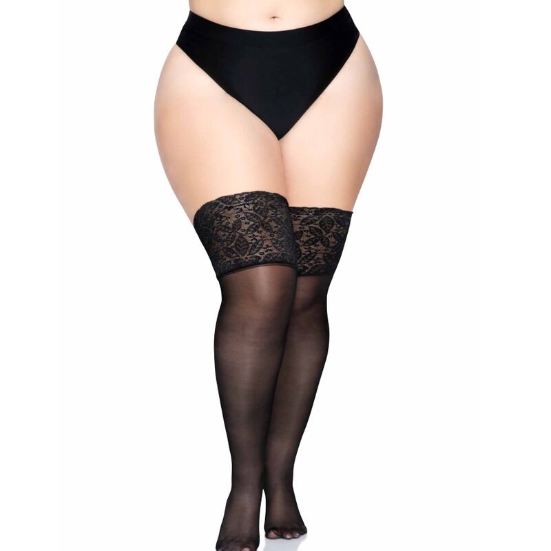LEG AVENUE MEDIAS NEGRAS AUTOADHESIVAS CON ENCAJE ANCHO ONE SIZE - Sensualia