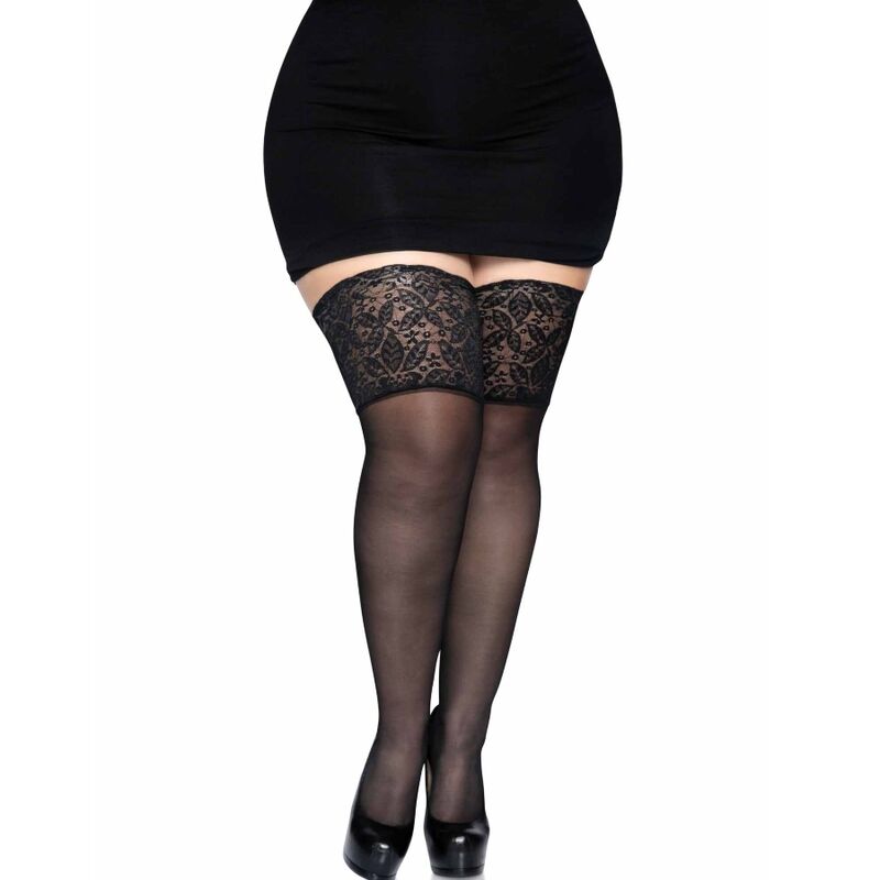 LEG AVENUE MEDIAS NEGRAS AUTOADHESIVAS CON ENCAJE ANCHO ONE SIZE - Sensualia