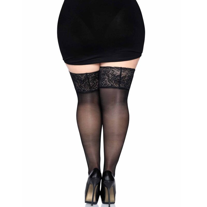 LEG AVENUE MEDIAS NEGRAS AUTOADHESIVAS CON ENCAJE ANCHO ONE SIZE - Sensualia