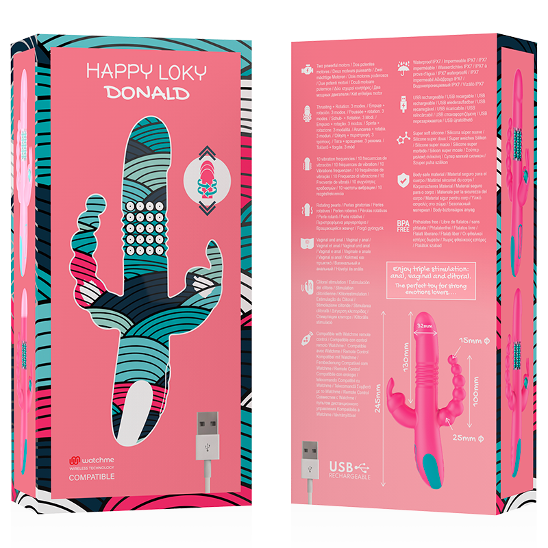 HAPPY LOKY - DONALD TRIPLE STIMULATION : ANAL, G-SPOT & CLITORAL WATCHME TECHNOLOGIE SANS FIL COMPATIBLE - Sensualia