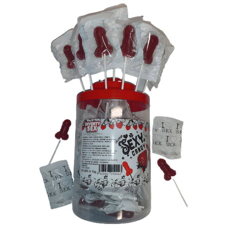 DIABLO PICANTE - 50 SUCETTE PÉNIS FRAISE ET CERISE (50 UNITÉS) - Sensualia