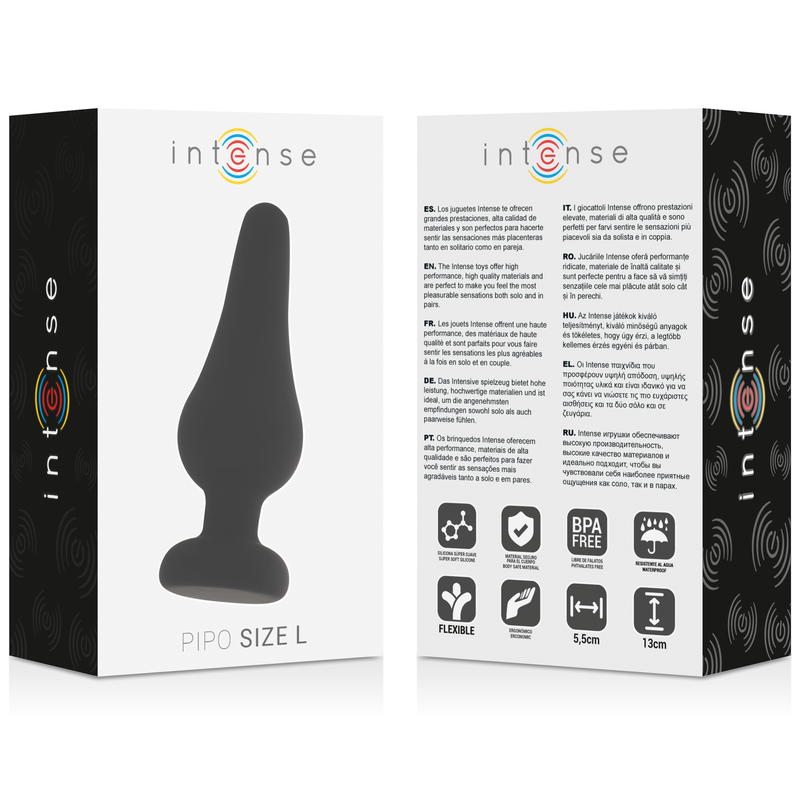 INTENSE - PLUG ANAL PIPO L SILICONE NOIR 13 CM - Sensualia