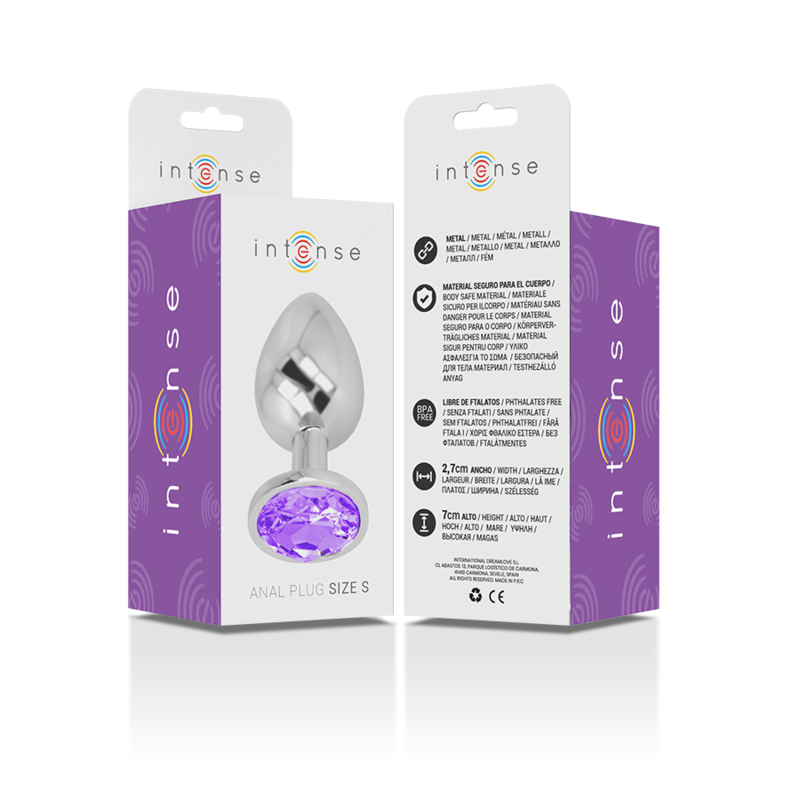 INTENSE - PLUG ANAL EN MÉTAL ALUMINIUM AVEC CRISTAL VIOLET TAILLE S - Sensualia