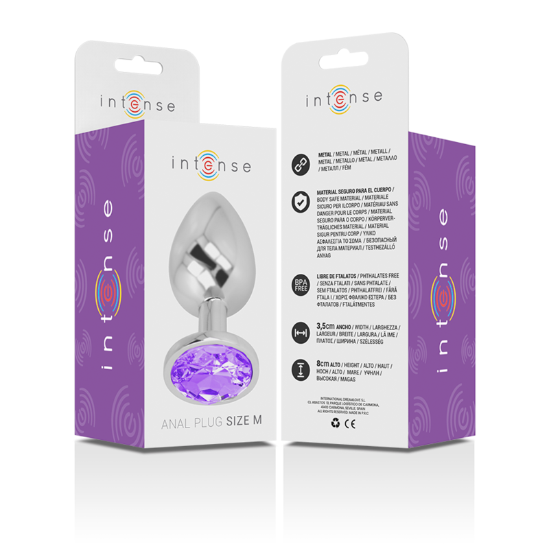 INTENSE - PLUG ANAL EN MÉTAL ALUMINIUM AVEC CRISTAL VIOLET TAILLE M - Sensualia
