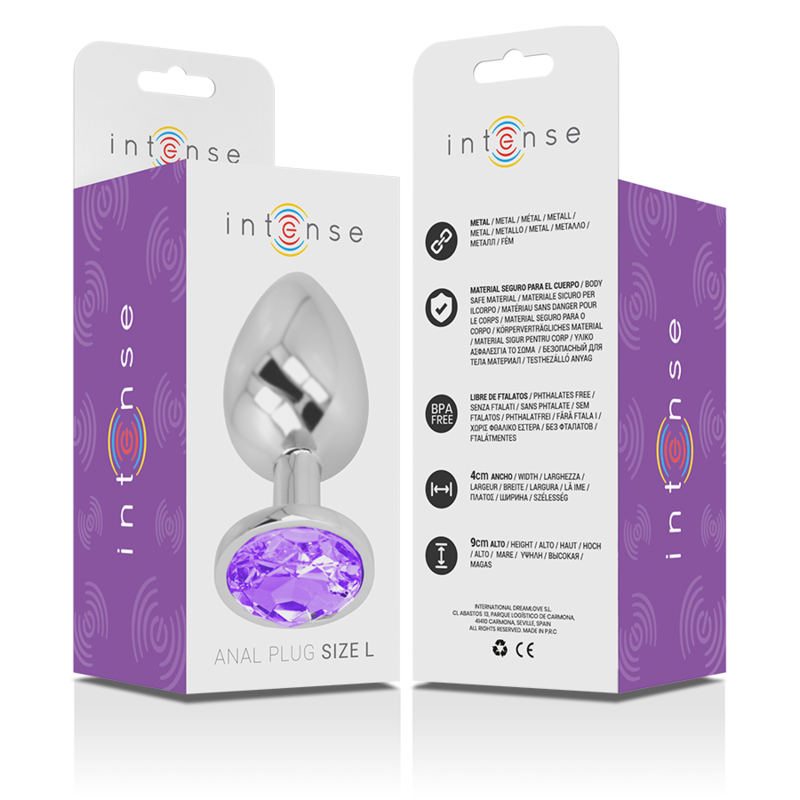 INTENSE - PLUG ANAL EN MÉTAL ALUMINIUM AVEC CRISTAL VIOLET TAILLE L - Sensualia