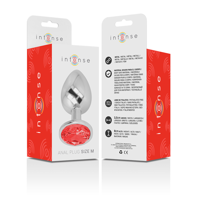 INTENSE - PLUG ANAL EN MÉTAL AVEC CRISTAL ROUGE TAILLE M - Sensualia