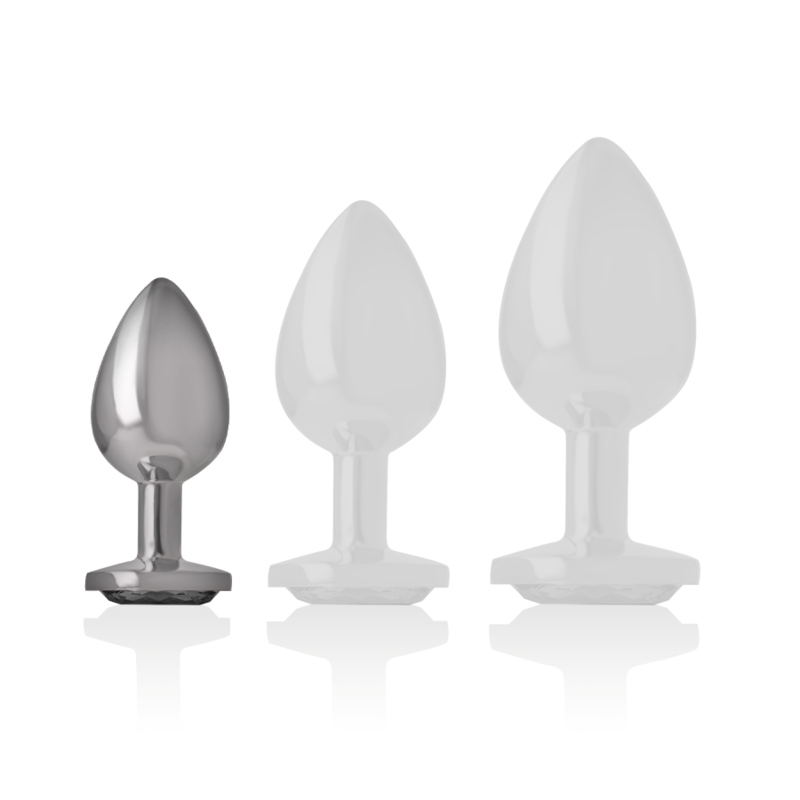 INTENSE - PLUG ANAL EN MÉTAL ALUMINIUM AVEC CRISTAL NOIR TAILLE S - Sensualia