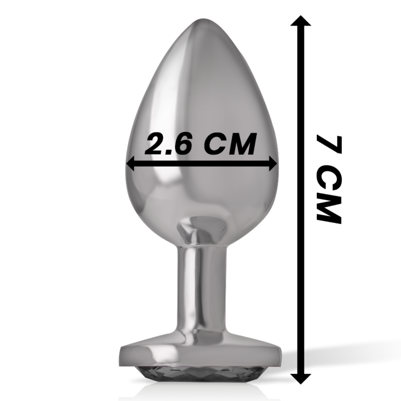 INTENSE - PLUG ANAL EN MÉTAL ALUMINIUM AVEC CRISTAL NOIR TAILLE S - Sensualia