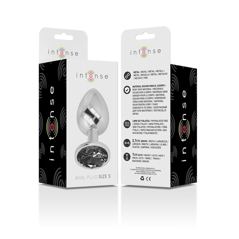 INTENSE - PLUG ANAL EN MÉTAL ALUMINIUM AVEC CRISTAL NOIR TAILLE S - Sensualia