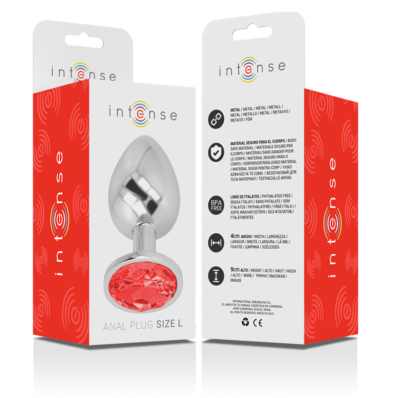 INTENSE - PLUG ANAL EN MÉTAL ALUMINIUM AVEC CRISTAL ROUGE TAILLE L - Sensualia