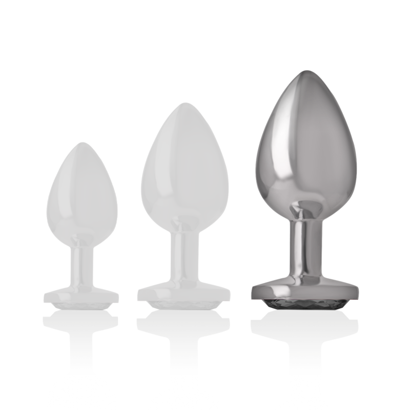 INTENSE - PLUG ANAL EN MÉTAL ALUMINIUM AVEC VERRE NOIR TAILLE L - Sensualia