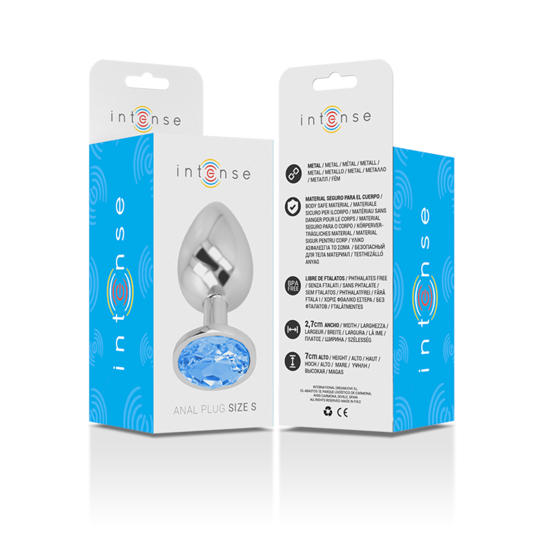 INTENSE - PLUG ANAL EN MÉTAL ALUMINIUM AVEC CRISTAL BLEU TAILLE S - Sensualia