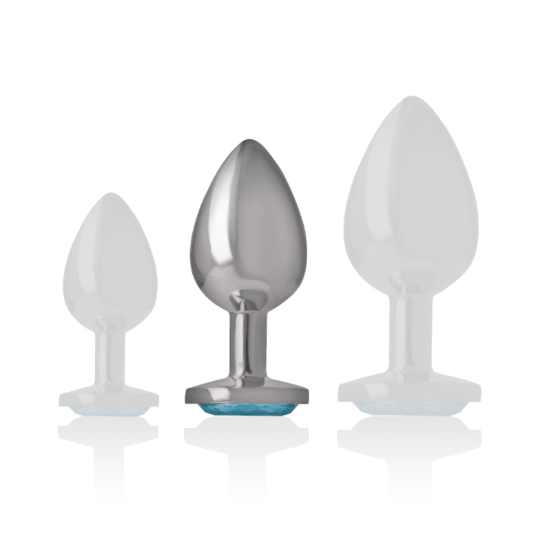 INTENSE - PLUG ANAL EN MÉTAL ALUMINIUM AVEC VERRE BLEU TAILLE M - Sensualia