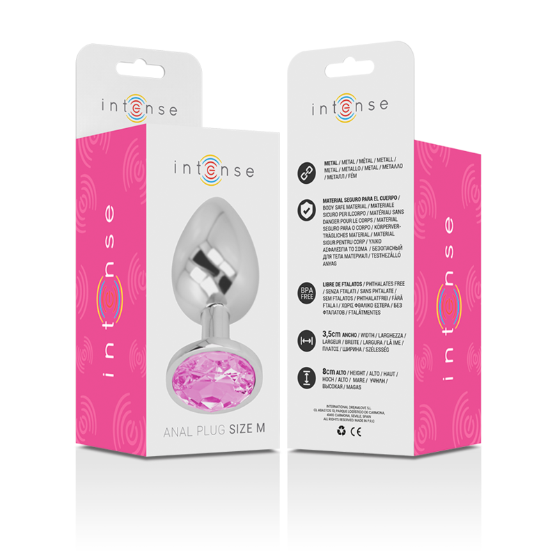 INTENSE - PLUG ANAL EN MÉTAL ALUMINIUM AVEC CRISTAL ROSE TAILLE M - Sensualia