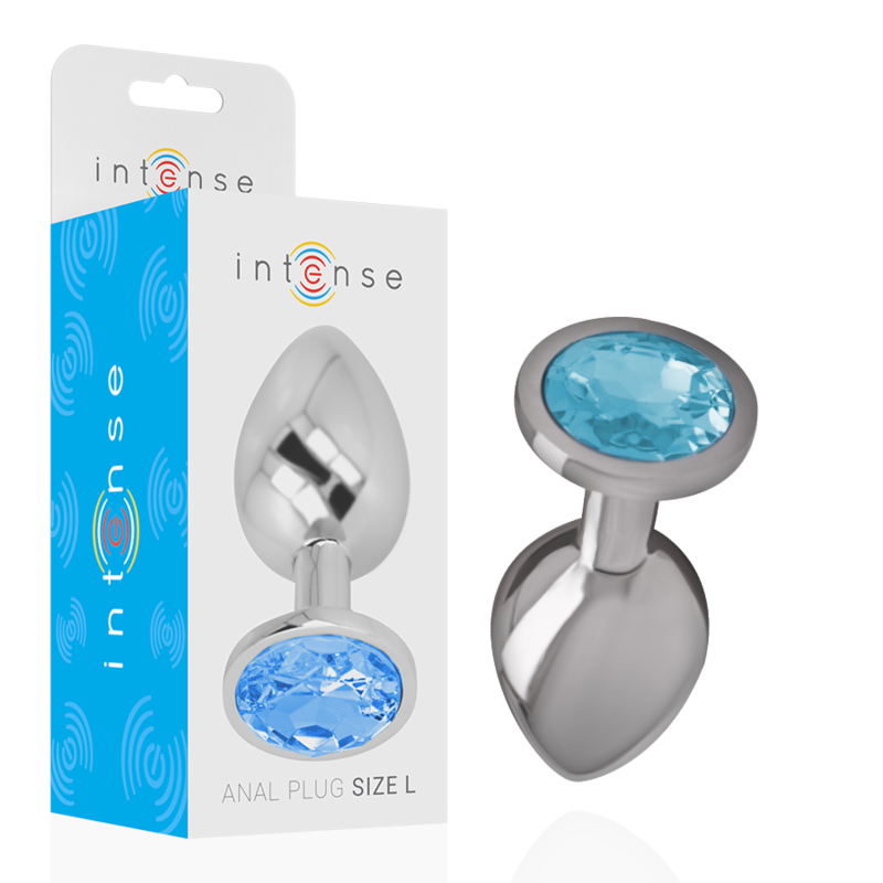 INTENSE - PLUG ANAL EN MÉTAL ALUMINIUM AVEC CRISTAL BLEU TAILLE L - Sensualia