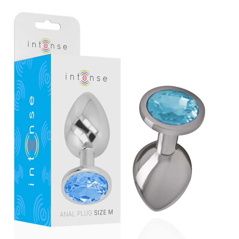 INTENSE - PLUG ANAL EN MÉTAL ALUMINIUM AVEC VERRE BLEU TAILLE M - Sensualia