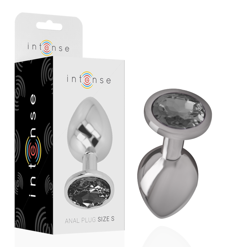 INTENSE - PLUG ANAL EN MÉTAL ALUMINIUM AVEC CRISTAL NOIR TAILLE S - Sensualia