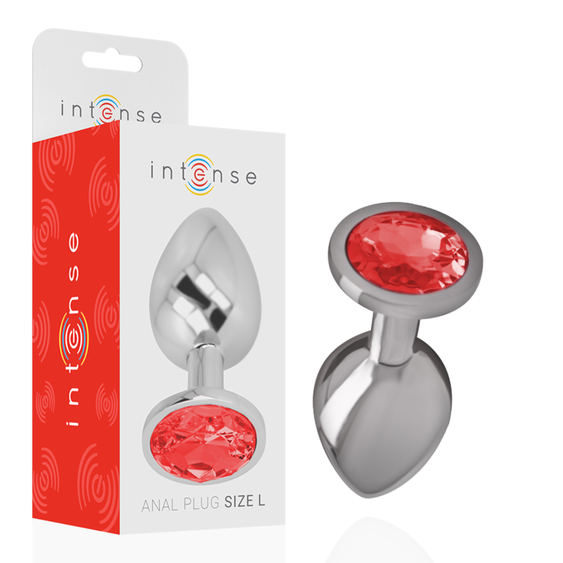 INTENSE - PLUG ANAL EN MÉTAL ALUMINIUM AVEC CRISTAL ROUGE TAILLE L - Sensualia
