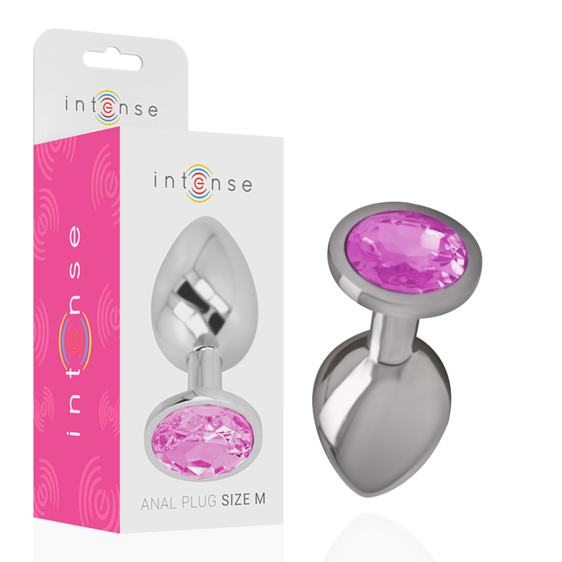 INTENSE - PLUG ANAL EN MÉTAL ALUMINIUM AVEC CRISTAL ROSE TAILLE M - Sensualia
