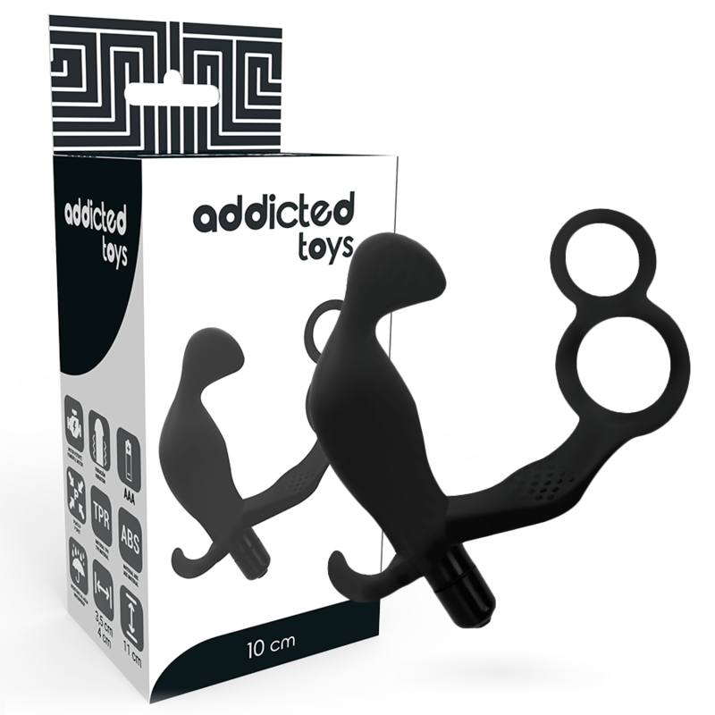 ADDICTED TOYS - PLUG ANAL AVEC DOUBLE ANNEAU PÉNIS ET TESTICULES NOIR - Sensualia