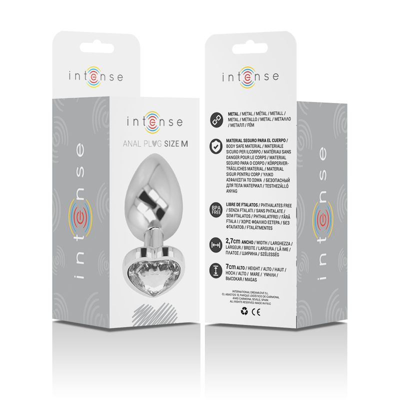 INTENSE - PLUG ANAL MÉTAL ALUMINIUM COEUR BLANC TAILLE M - Sensualia