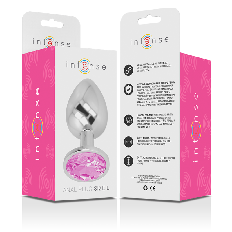 INTENSE - PLUG ANAL EN MÉTAL ALUMINIUM AVEC CRISTAL ROSE TAILLE L - Sensualia