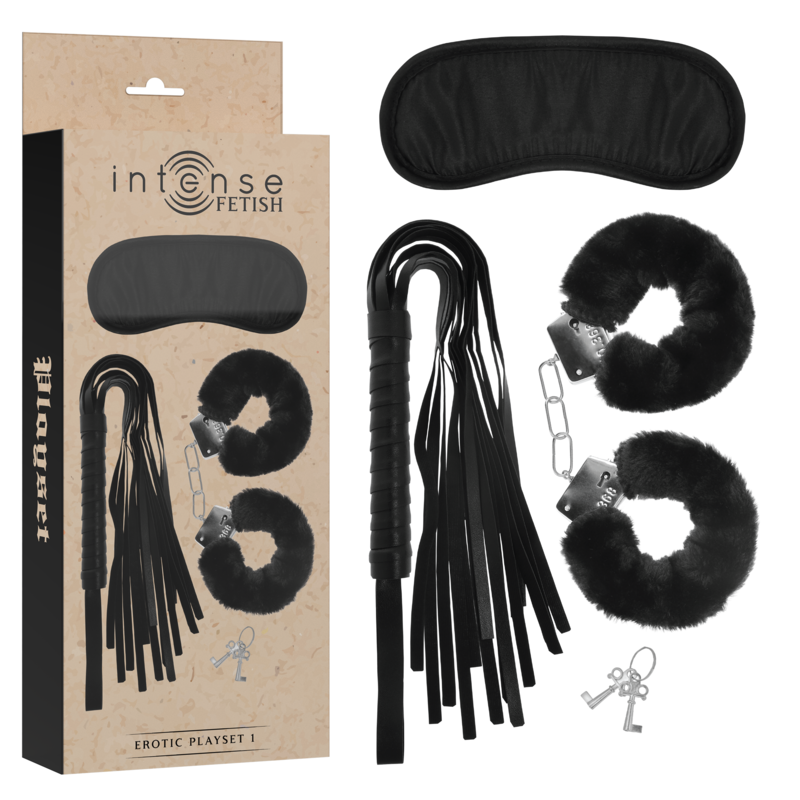 INTENSE - FETISH PLAYSET ÉROTIQUE 1 AVEC MENOTTES, MASQUE AVEUGLE ET FLOGGER - Sensualia