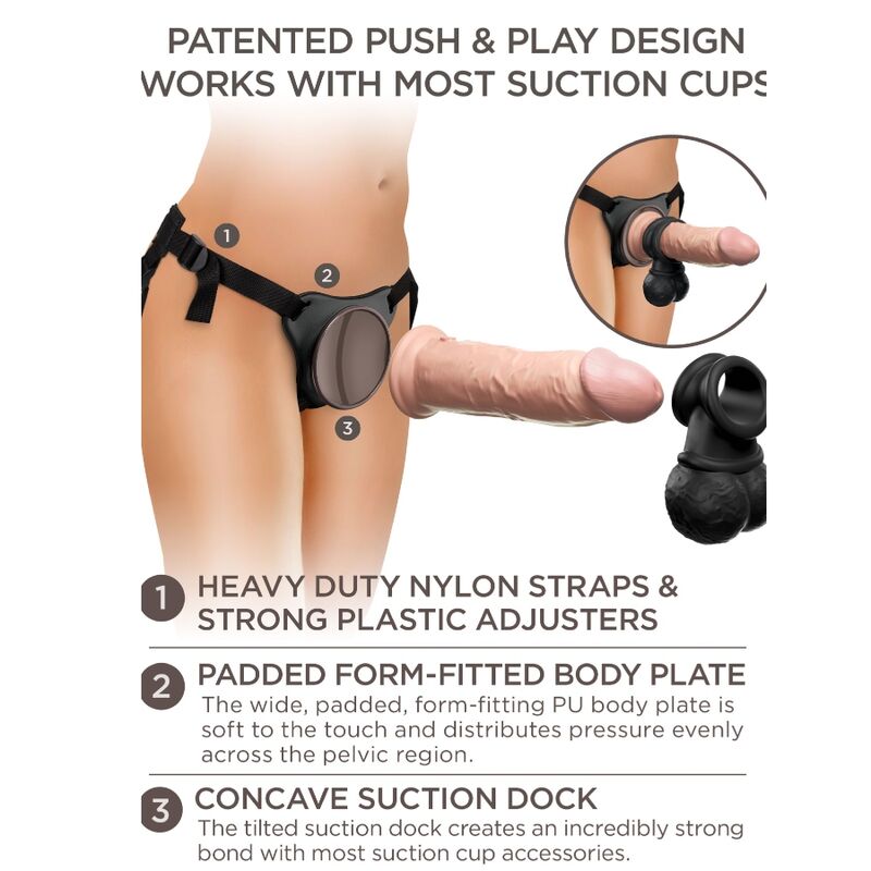 KING COCK - ELITE KIT HARNAIS RÉGLABLE DELUXE ANNEAU AVEC TESTICULES & GODE 20.3 CM - Sensualia