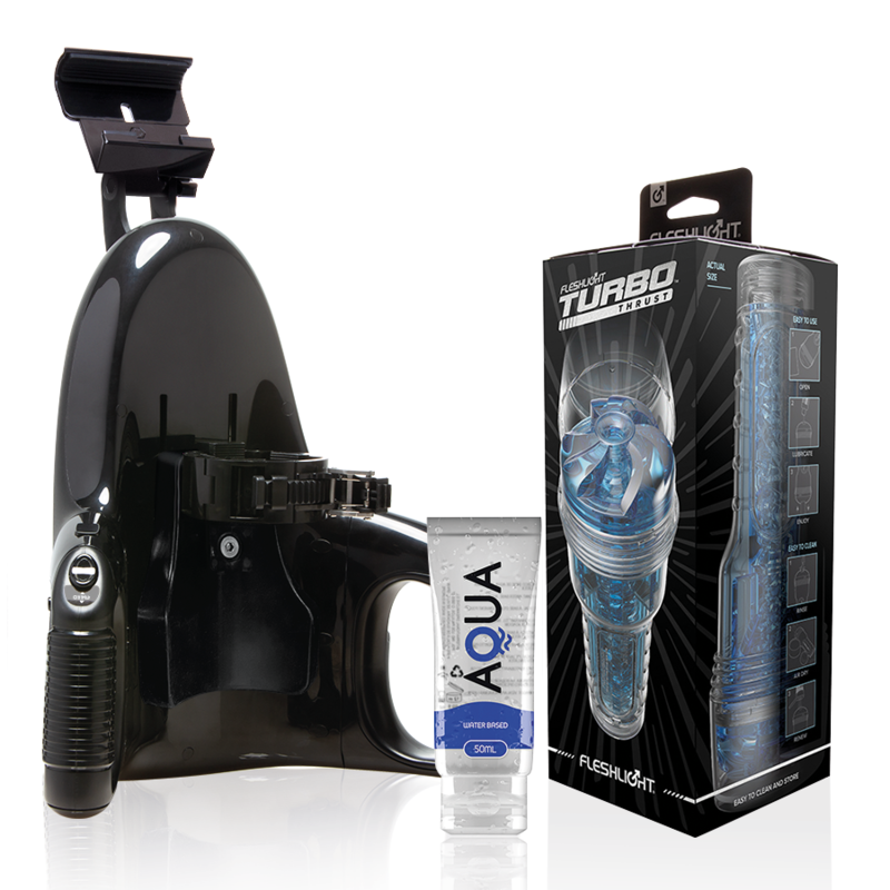 FLESHLIGHT - TURBO THRUST BLUE ICE + LANCEMENT UNIVERSEL + LUBRIFIANT QUALITÉ AQUA 50 ML - Sensualia