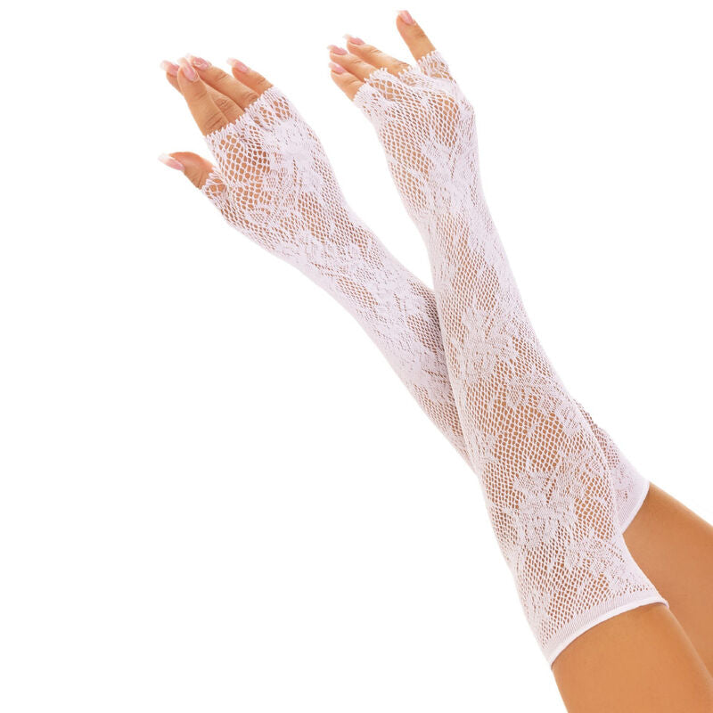 LEG AVENUE - GUANTES SIN DEDOS RED FLORAL BLANCO - Sensualia