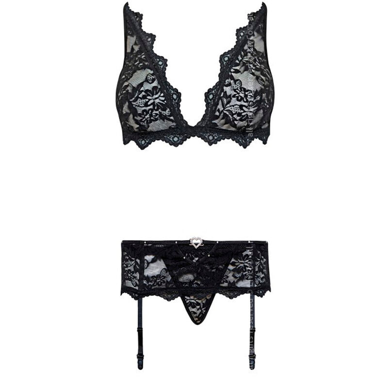 LIVCO CORSETTI FASHION - BELITA LC 90231 SUJETADOR + PANTY + LIGUERO NEGRO S/M - Sensualia
