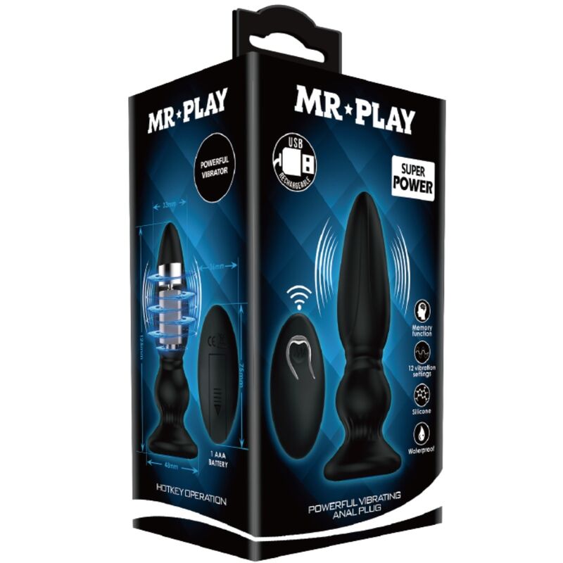 MR PLAY - PUISSANT VIBRATEUR TÉLÉCOMMANDE PLUG ANAL NOIR - Sensualia