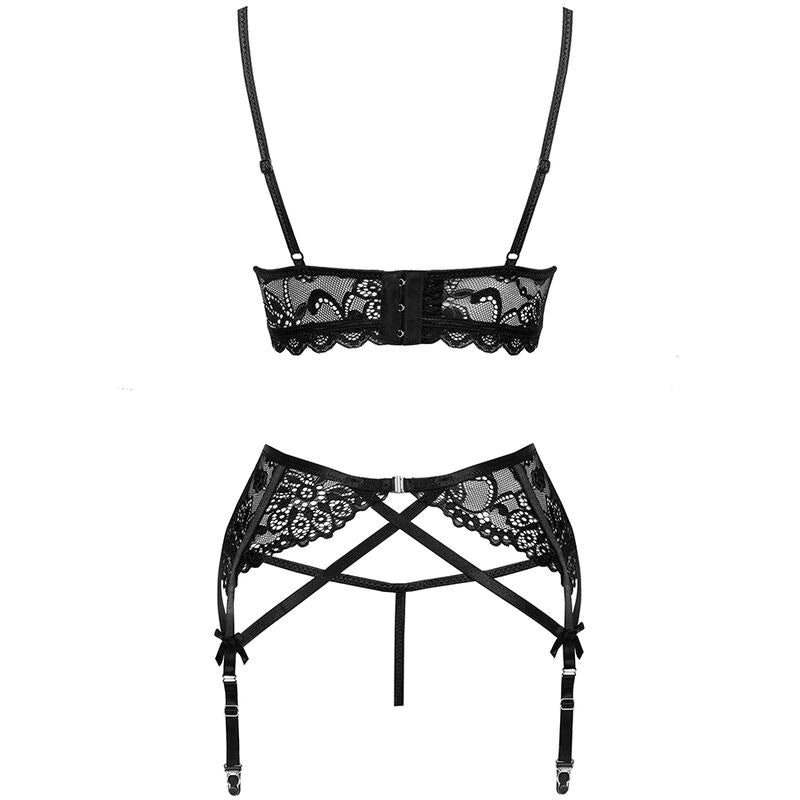 LIVCO CORSETTI FASHION - MORIDAM LC 90552 SUJETADOR + LIGUERO + PANTY NEGRO - Sensualia