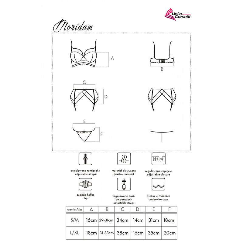LIVCO CORSETTI FASHION - MORIDAM LC 90552 SUJETADOR + LIGUERO + PANTY NEGRO - Sensualia