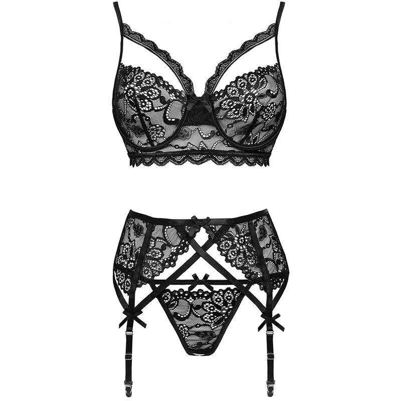 LIVCO CORSETTI FASHION - MORIDAM LC 90552 SUJETADOR + LIGUERO + PANTY NEGRO - Sensualia