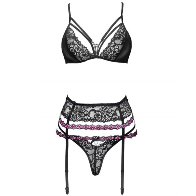 LIVCO CORSETTI FASHION - SNEHANA LC 90443 SUJETADOR + LIGUERO + PANTY NEGRO - Sensualia
