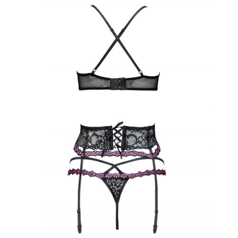 LIVCO CORSETTI FASHION - SNEHANA LC 90443 SUJETADOR + LIGUERO + PANTY NEGRO - Sensualia