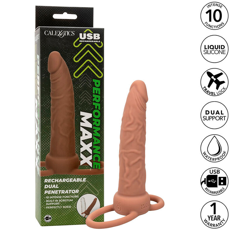 CALEXOTICS - PERFORMANCE MAXX RECHARGEABLE DOUBLE PÉNÉTRATEUR PEAU BRUN - Sensualia